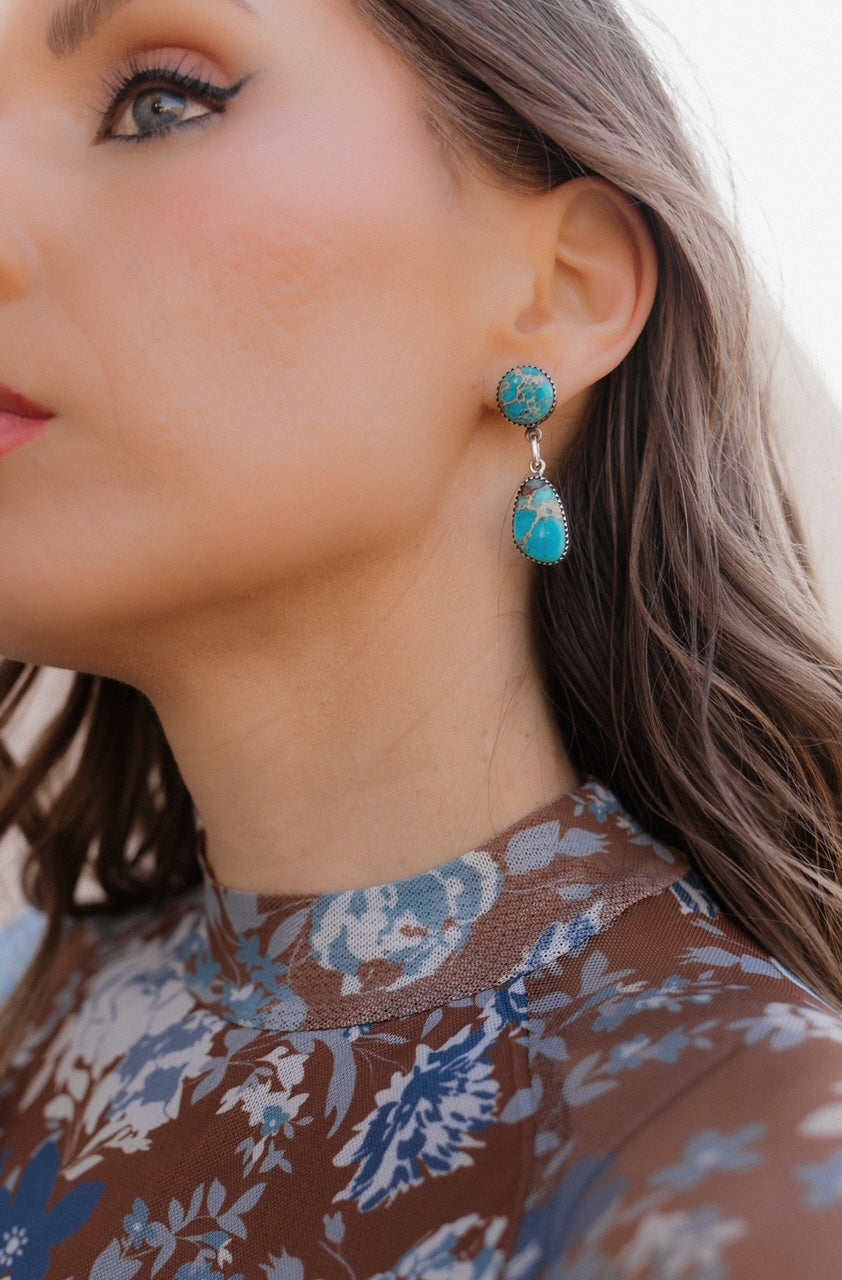 Desert Jasper Blue Slab Earrings-Earrings-Krush Kandy, Women's Online Fashion Boutique Located in Phoenix, Arizona (Scottsdale Area)