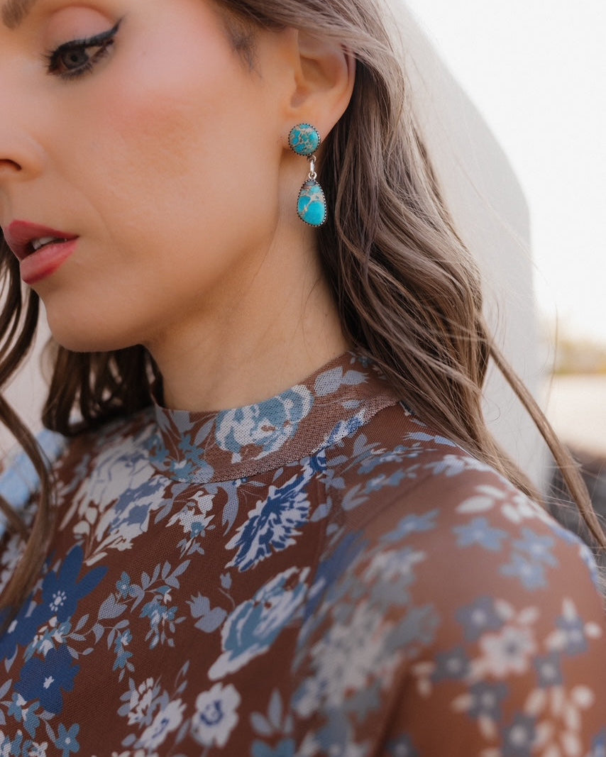 Desert Jasper Blue Slab Earrings-Earrings-Krush Kandy, Women's Online Fashion Boutique Located in Phoenix, Arizona (Scottsdale Area)