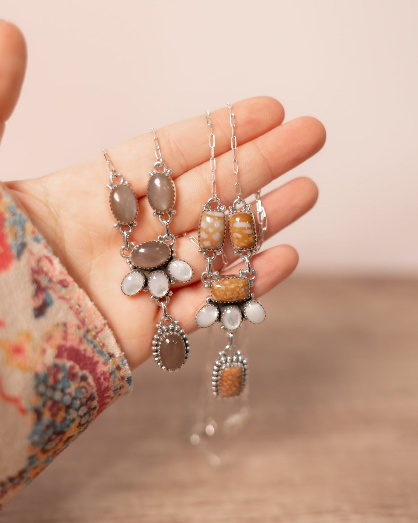 White Shell & Multi Stone Cluster Necklace-Chain Necklaces-Krush Kandy, Women's Online Fashion Boutique Located in Phoenix, Arizona (Scottsdale Area)