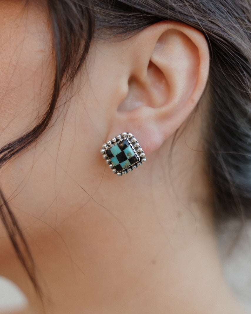 Checkered Studded Stud Earrings-Stud Earrings-Krush Kandy, Women's Online Fashion Boutique Located in Phoenix, Arizona (Scottsdale Area)