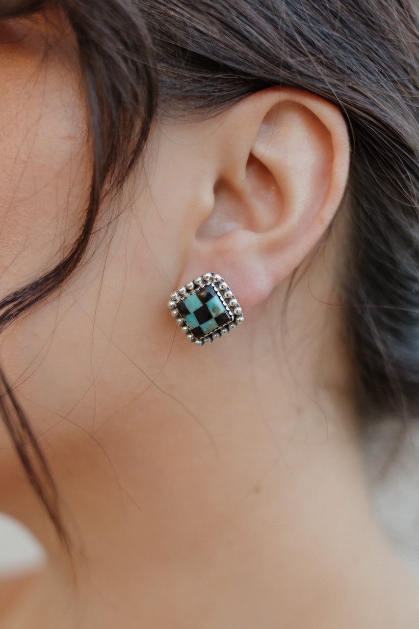 Checkered Studded Stud Earrings-Stud Earrings-Krush Kandy, Women's Online Fashion Boutique Located in Phoenix, Arizona (Scottsdale Area)