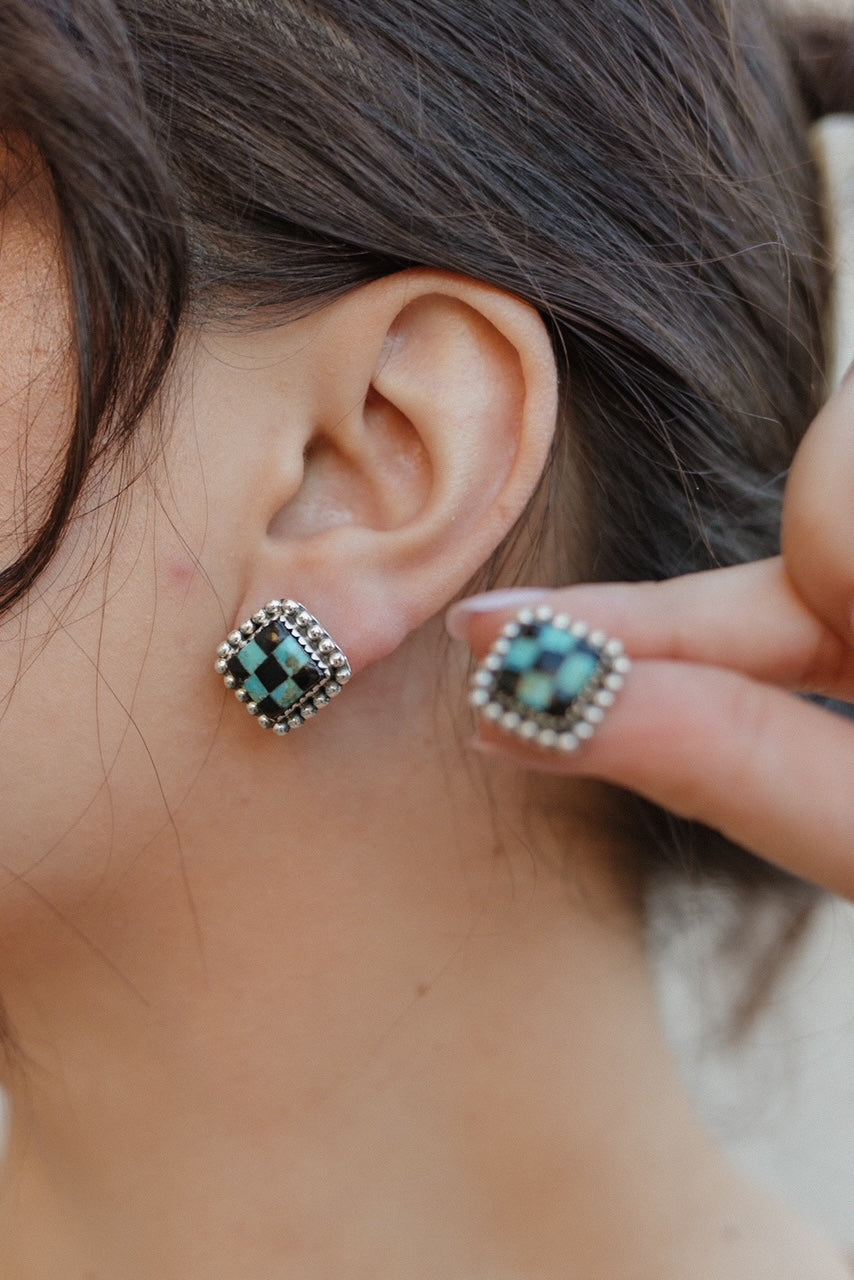 Checkered Studded Stud Earrings-Stud Earrings-Krush Kandy, Women's Online Fashion Boutique Located in Phoenix, Arizona (Scottsdale Area)