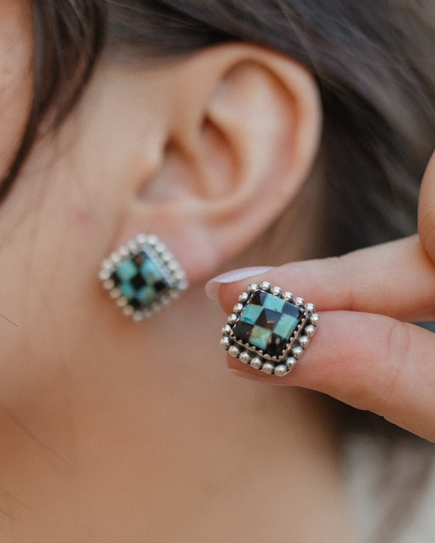 Checkered Studded Stud Earrings-Stud Earrings-Krush Kandy, Women's Online Fashion Boutique Located in Phoenix, Arizona (Scottsdale Area)