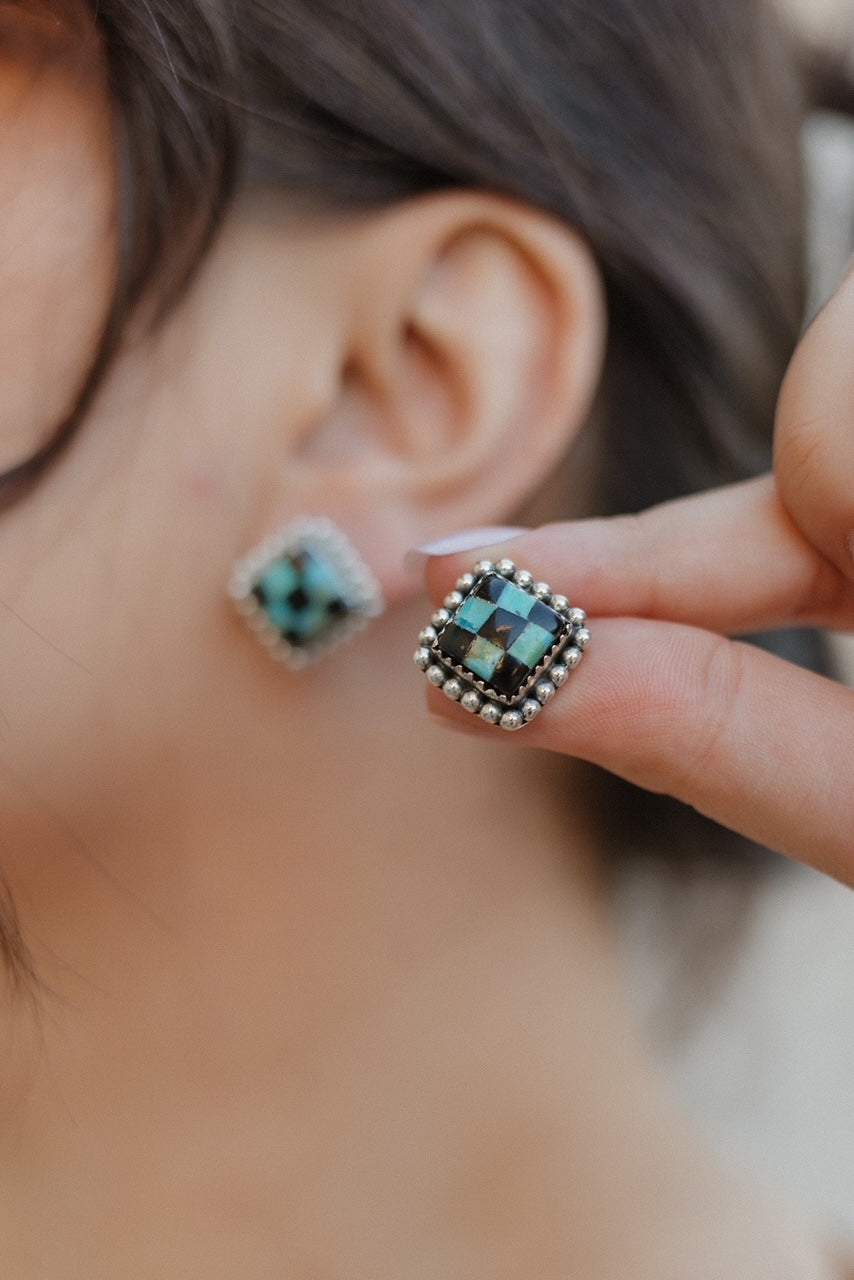Checkered Studded Stud Earrings-Stud Earrings-Krush Kandy, Women's Online Fashion Boutique Located in Phoenix, Arizona (Scottsdale Area)