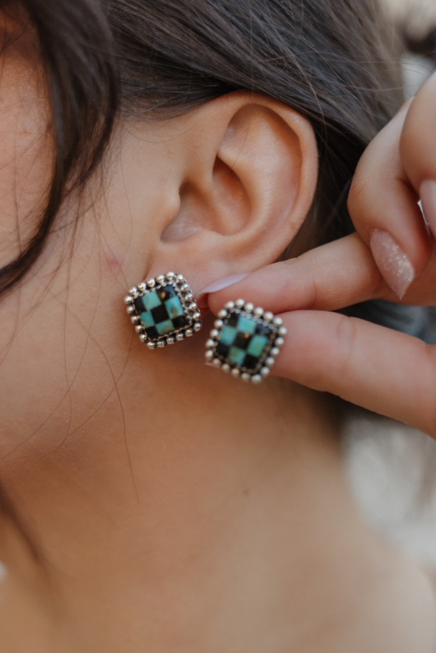 Checkered Studded Stud Earrings-Stud Earrings-Krush Kandy, Women's Online Fashion Boutique Located in Phoenix, Arizona (Scottsdale Area)
