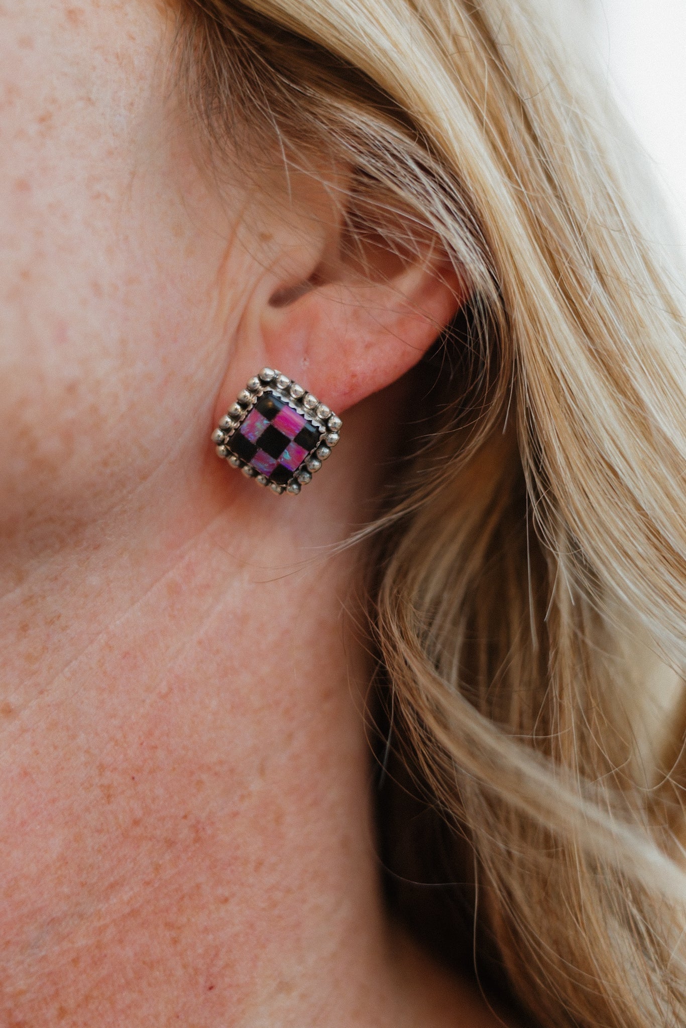 Checkered Studded Stud Earrings-Stud Earrings-Krush Kandy, Women's Online Fashion Boutique Located in Phoenix, Arizona (Scottsdale Area)