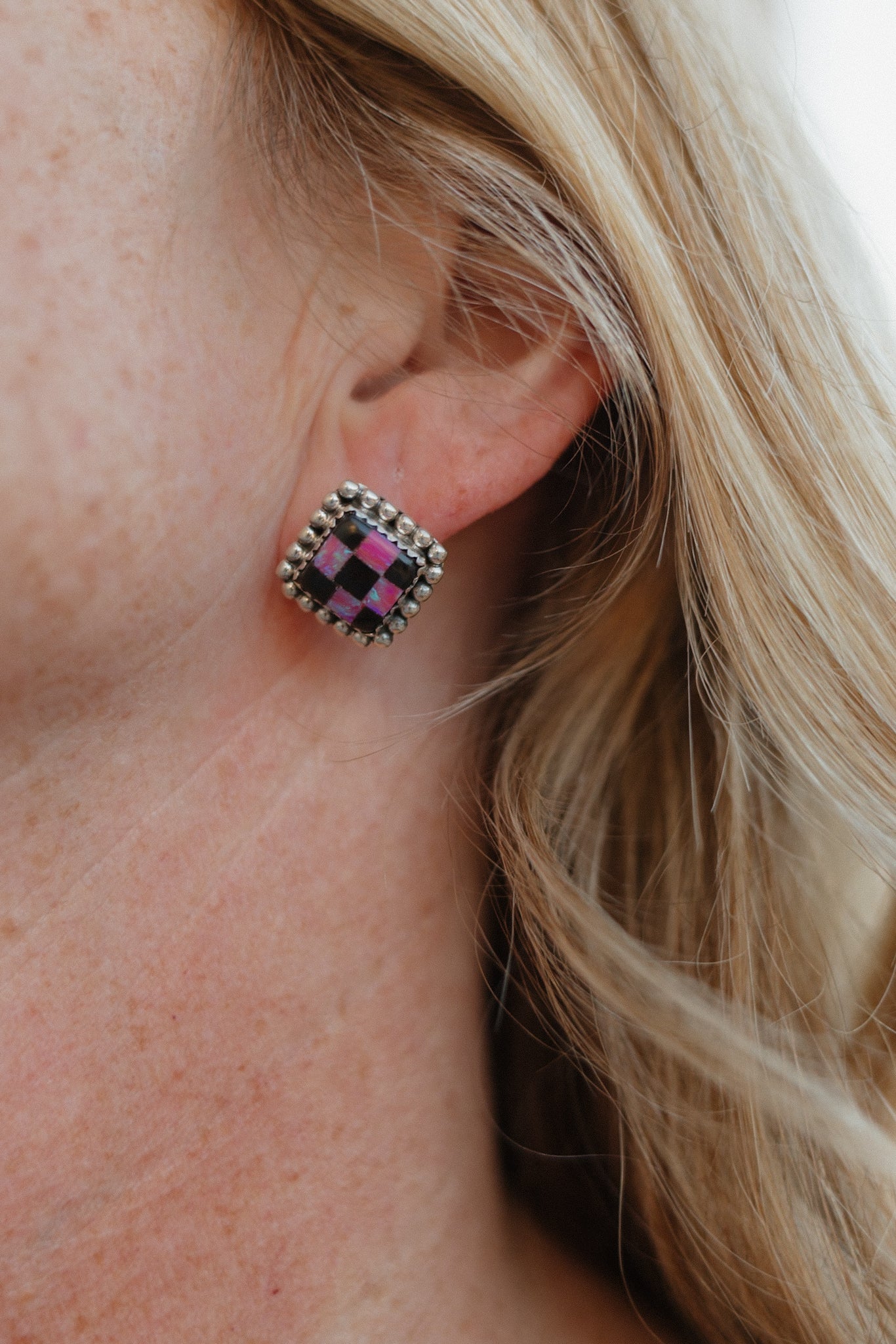 Checkered Studded Stud Earrings-Stud Earrings-Krush Kandy, Women's Online Fashion Boutique Located in Phoenix, Arizona (Scottsdale Area)