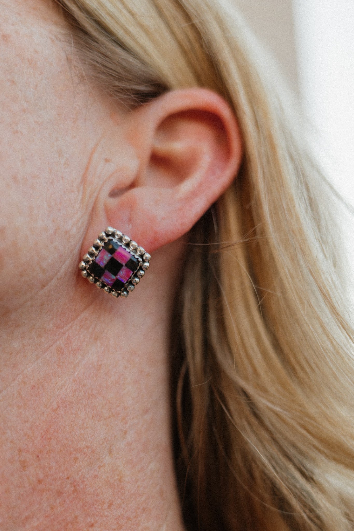 Checkered Studded Stud Earrings-Stud Earrings-Krush Kandy, Women's Online Fashion Boutique Located in Phoenix, Arizona (Scottsdale Area)