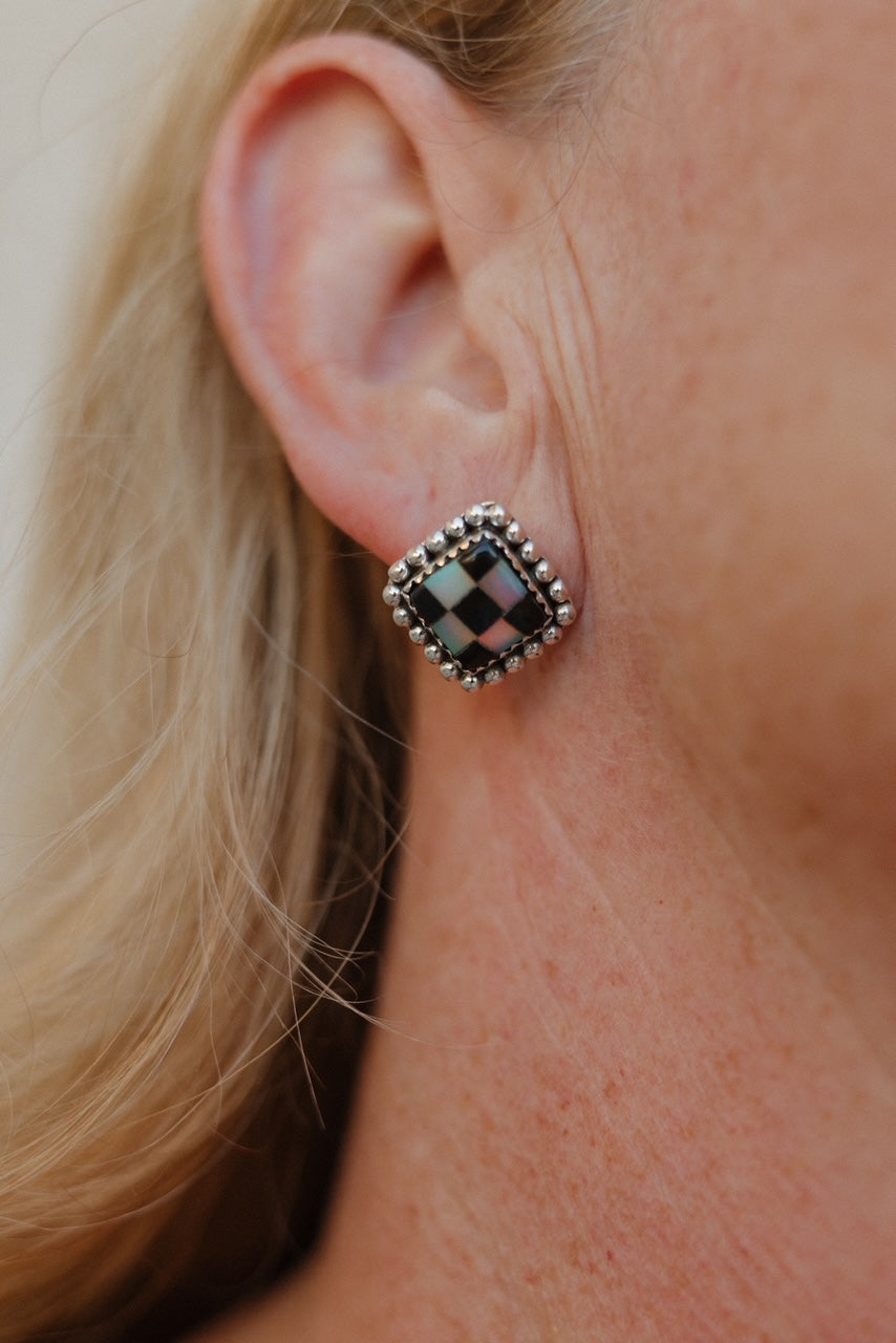 Checkered Studded Stud Earrings-Stud Earrings-Krush Kandy, Women's Online Fashion Boutique Located in Phoenix, Arizona (Scottsdale Area)