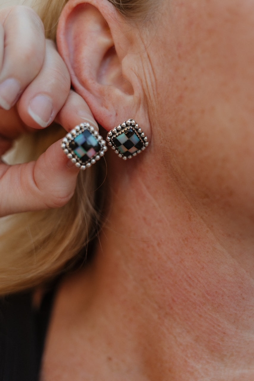 Checkered Studded Stud Earrings-Stud Earrings-Krush Kandy, Women's Online Fashion Boutique Located in Phoenix, Arizona (Scottsdale Area)