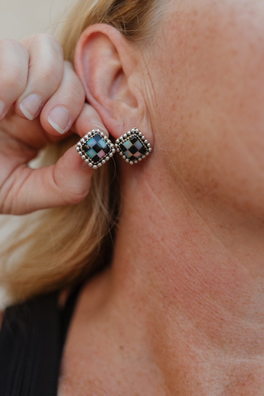Checkered Studded Stud Earrings-Stud Earrings-Krush Kandy, Women's Online Fashion Boutique Located in Phoenix, Arizona (Scottsdale Area)