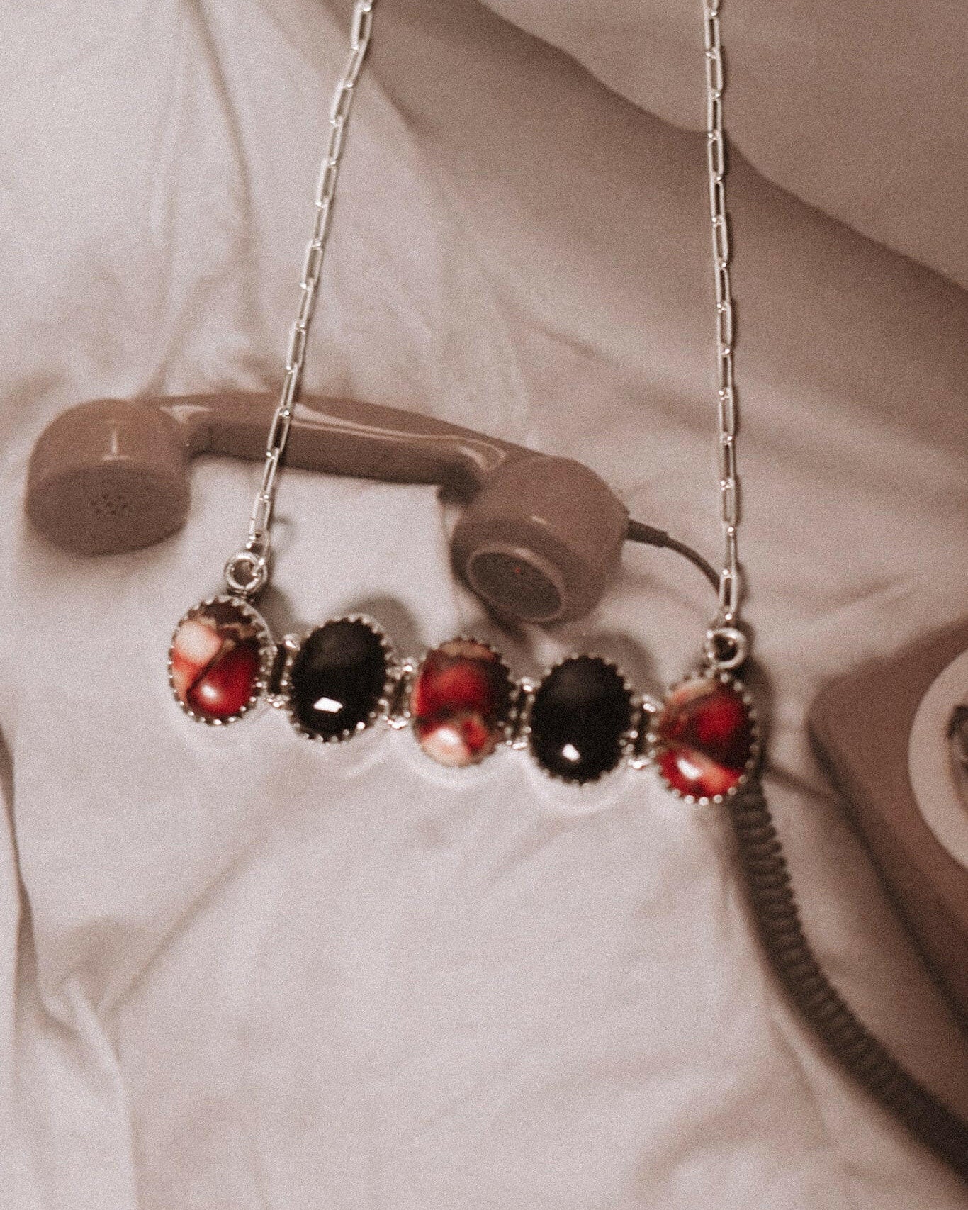 Midnight Red Dahlia & Black Onyx Bar Necklace-Chain Necklaces-Krush Kandy, Women's Online Fashion Boutique Located in Phoenix, Arizona (Scottsdale Area)