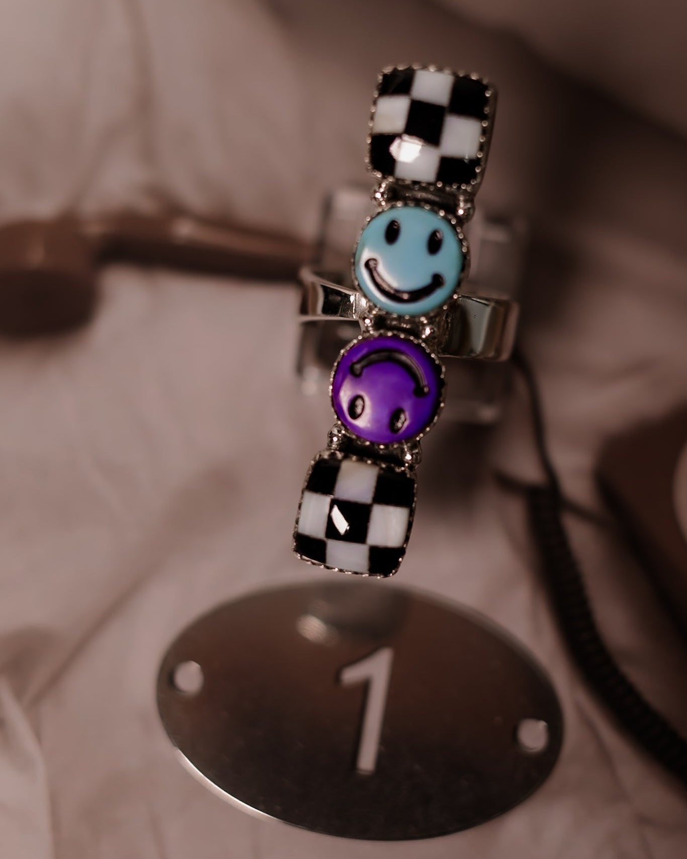 Smiley Checkered Bar Ring-Rings-Krush Kandy, Women's Online Fashion Boutique Located in Phoenix, Arizona (Scottsdale Area)