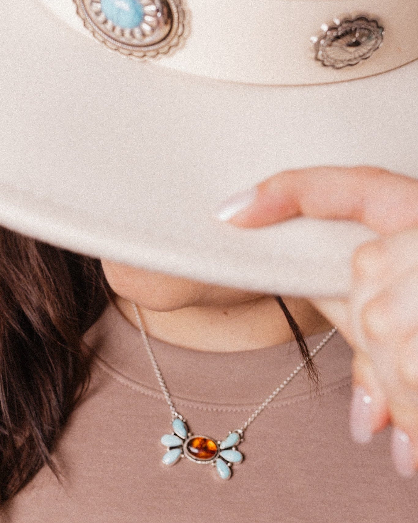 Baby Bell Turquoise & Amber Stone Necklace-Chain Necklaces-Krush Kandy, Women's Online Fashion Boutique Located in Phoenix, Arizona (Scottsdale Area)