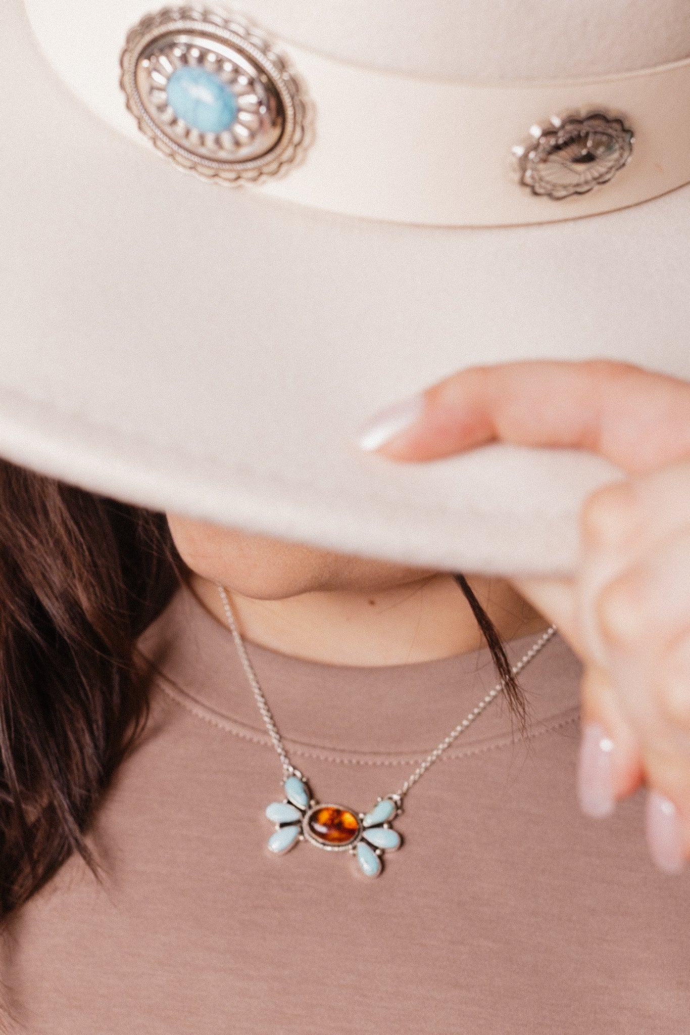 Baby Bell Turquoise & Amber Stone Necklace-Chain Necklaces-Krush Kandy, Women's Online Fashion Boutique Located in Phoenix, Arizona (Scottsdale Area)