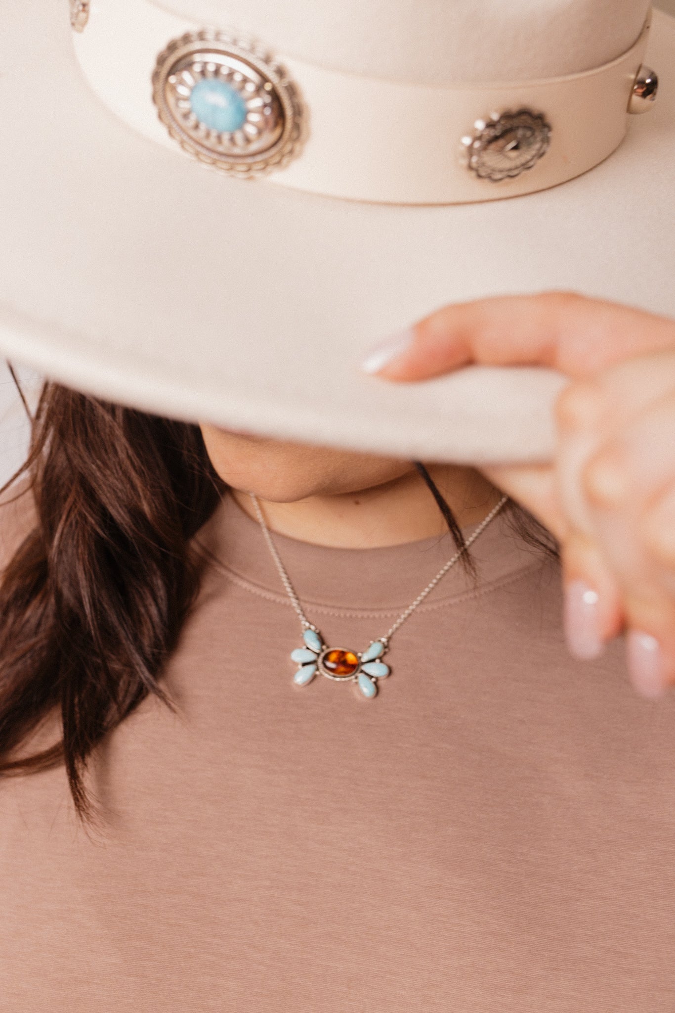 Baby Bell Turquoise & Amber Stone Necklace-Chain Necklaces-Krush Kandy, Women's Online Fashion Boutique Located in Phoenix, Arizona (Scottsdale Area)
