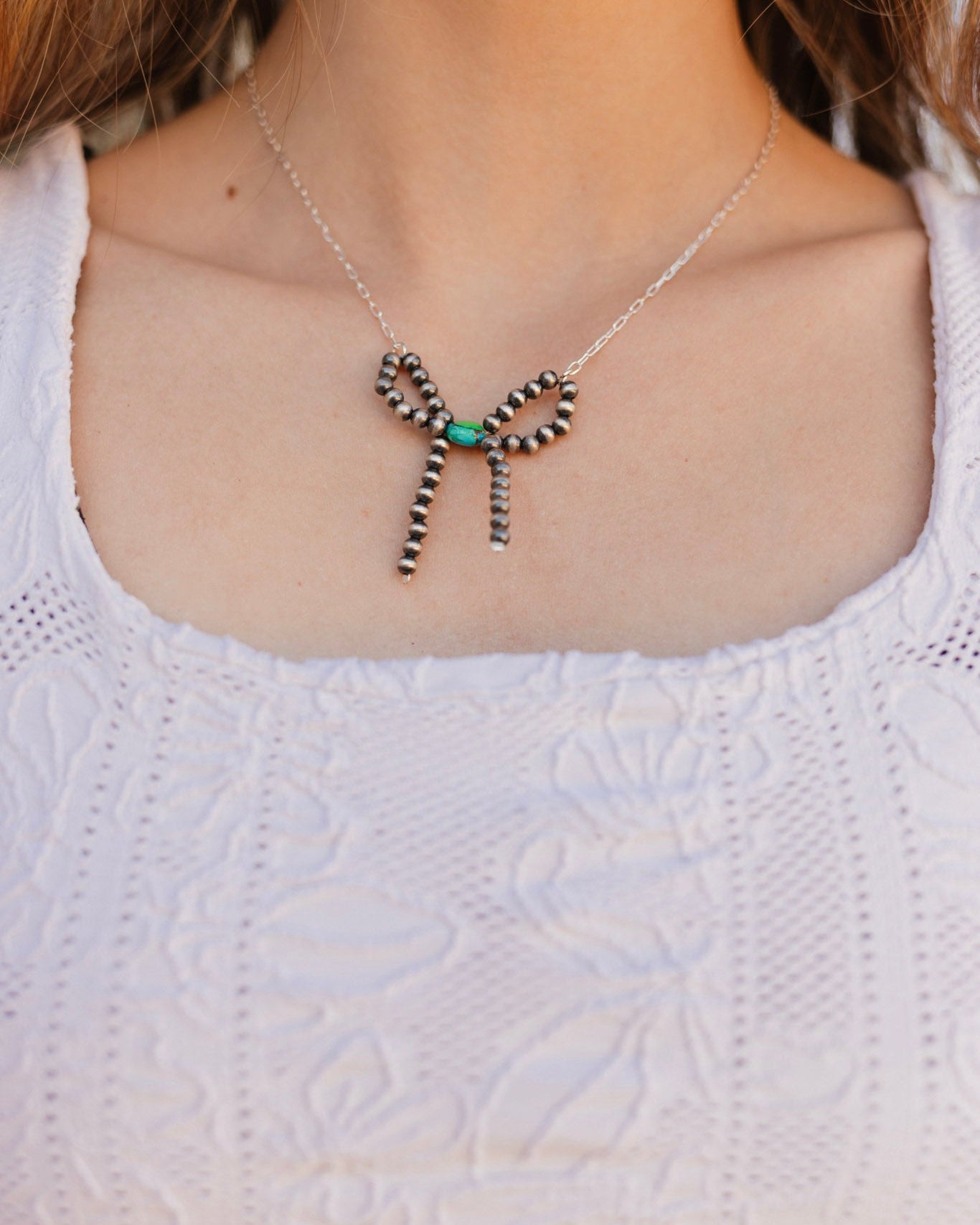 Desert Pearl Dahlia Bow Chain Necklaces-Necklaces-Krush Kandy, Women's Online Fashion Boutique Located in Phoenix, Arizona (Scottsdale Area)