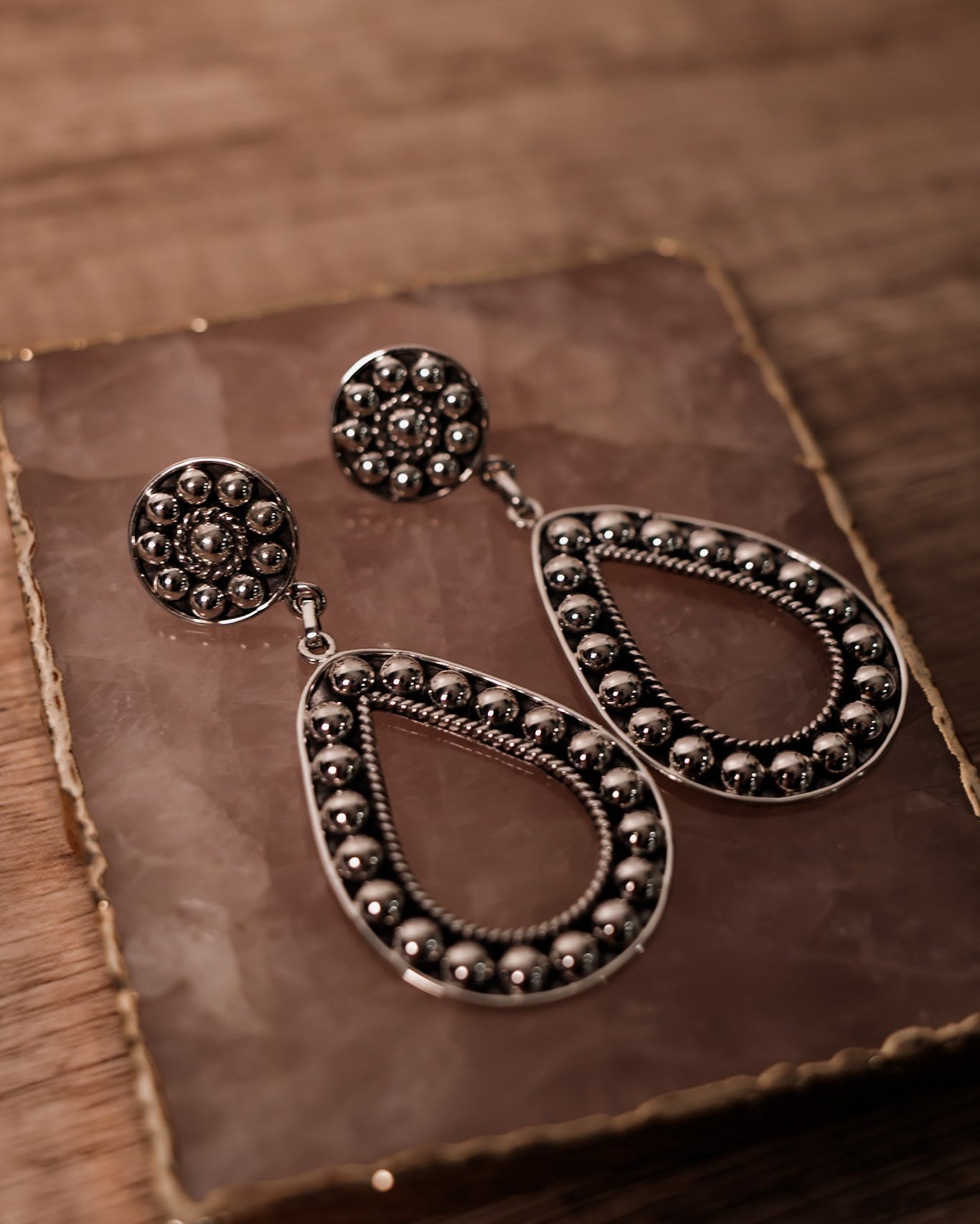 Studded Sterling Concho Teardrop Earrings-Stud Earrings-Krush Kandy, Women's Online Fashion Boutique Located in Phoenix, Arizona (Scottsdale Area)