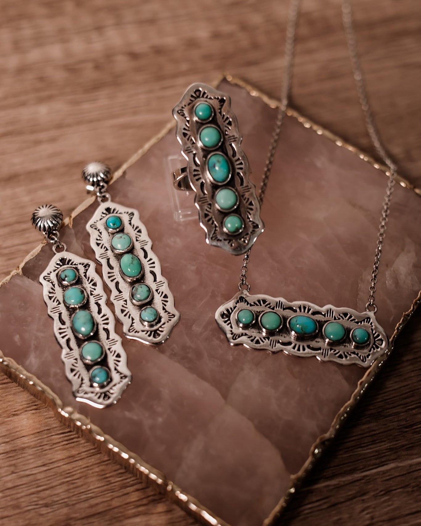 Wanderlust Dreams Turquoise Necklace, Ring & Earrings-Chain Necklaces-Krush Kandy, Women's Online Fashion Boutique Located in Phoenix, Arizona (Scottsdale Area)