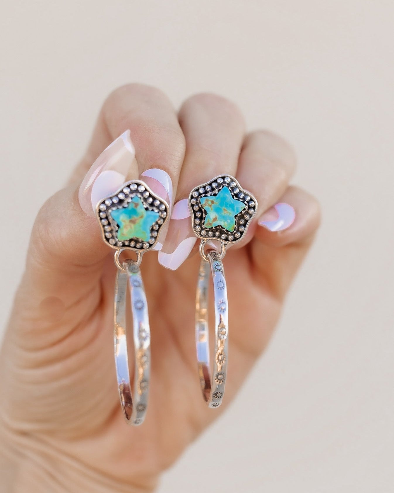 Star Stamped Hoop Sterling Silver Stone Earring MADE TO ORDER-Drop Earrings-Krush Kandy, Women's Online Fashion Boutique Located in Phoenix, Arizona (Scottsdale Area)