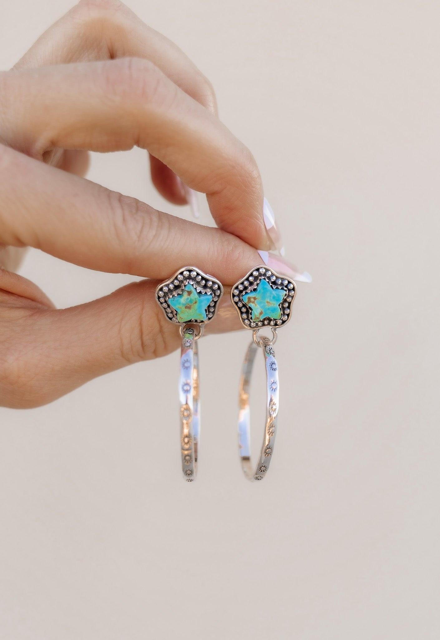 Star Stamped Hoop Sterling Silver Stone Earring MADE TO ORDER-Drop Earrings-Krush Kandy, Women's Online Fashion Boutique Located in Phoenix, Arizona (Scottsdale Area)