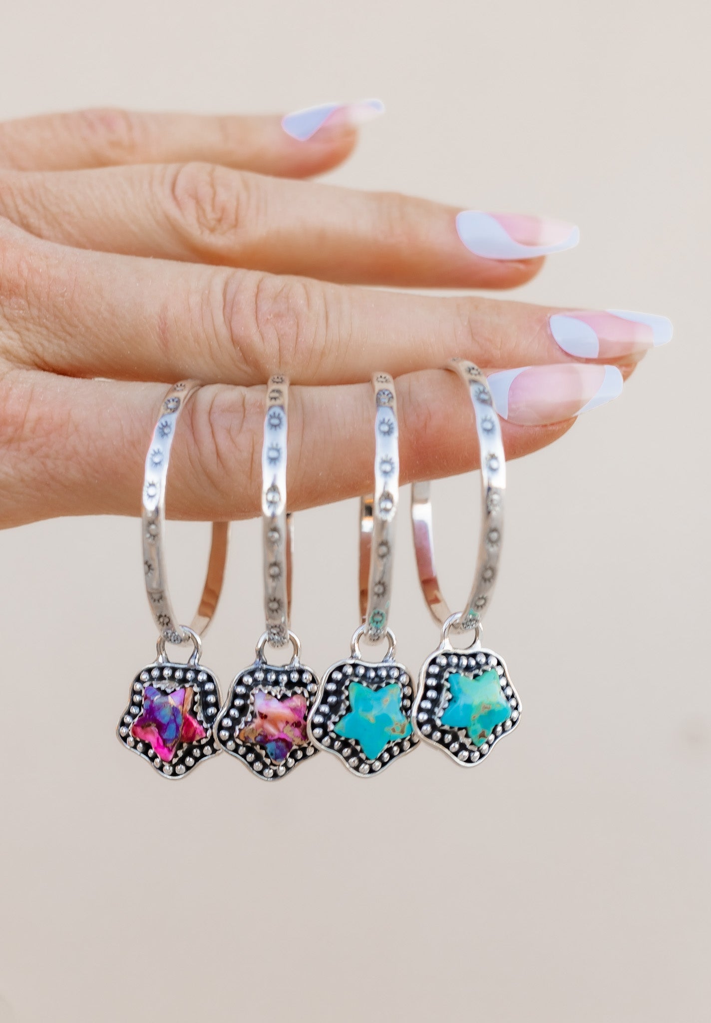 Star Stamped Hoop Sterling Silver Stone Earring MADE TO ORDER-Drop Earrings-Krush Kandy, Women's Online Fashion Boutique Located in Phoenix, Arizona (Scottsdale Area)