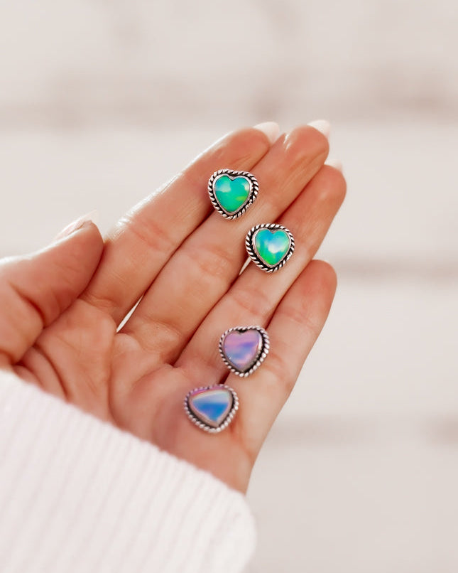 Auroras Heart Single Stone Earrings-Stud Earrings-Krush Kandy, Women's Online Fashion Boutique Located in Phoenix, Arizona (Scottsdale Area)