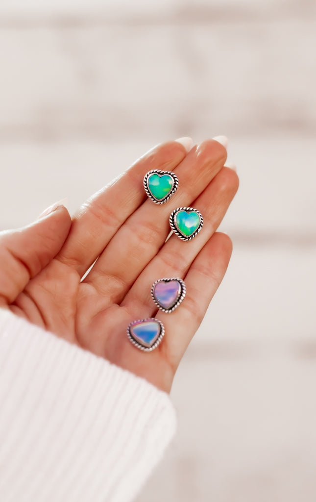 Auroras Heart Single Stone Earrings-Stud Earrings-Krush Kandy, Women's Online Fashion Boutique Located in Phoenix, Arizona (Scottsdale Area)