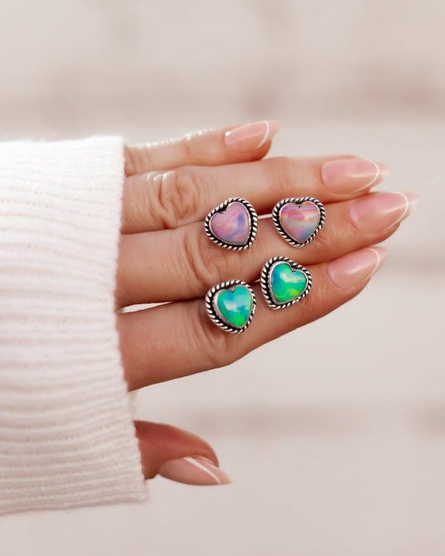 Auroras Heart Single Stone Earrings-Stud Earrings-Krush Kandy, Women's Online Fashion Boutique Located in Phoenix, Arizona (Scottsdale Area)