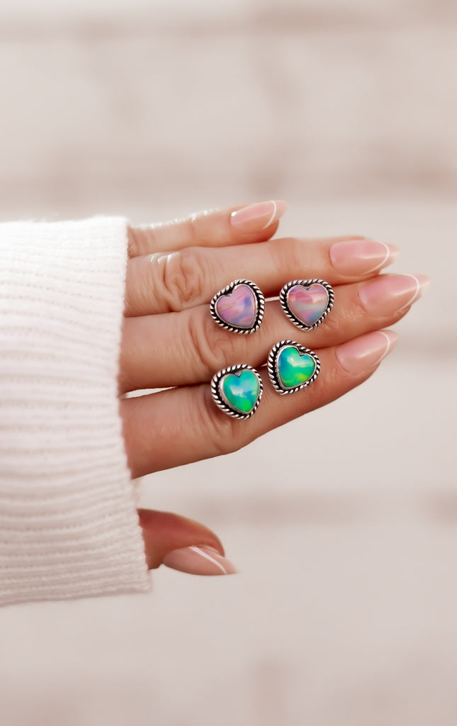 Auroras Heart Single Stone Earrings-Stud Earrings-Krush Kandy, Women's Online Fashion Boutique Located in Phoenix, Arizona (Scottsdale Area)