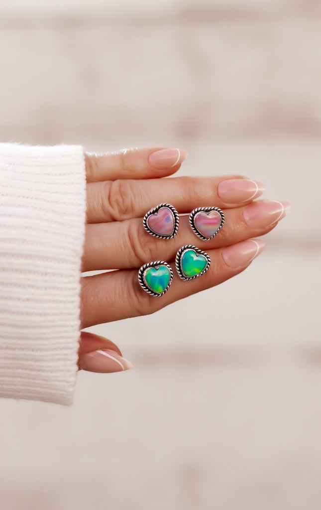 Auroras Heart Single Stone Earrings-Stud Earrings-Krush Kandy, Women's Online Fashion Boutique Located in Phoenix, Arizona (Scottsdale Area)