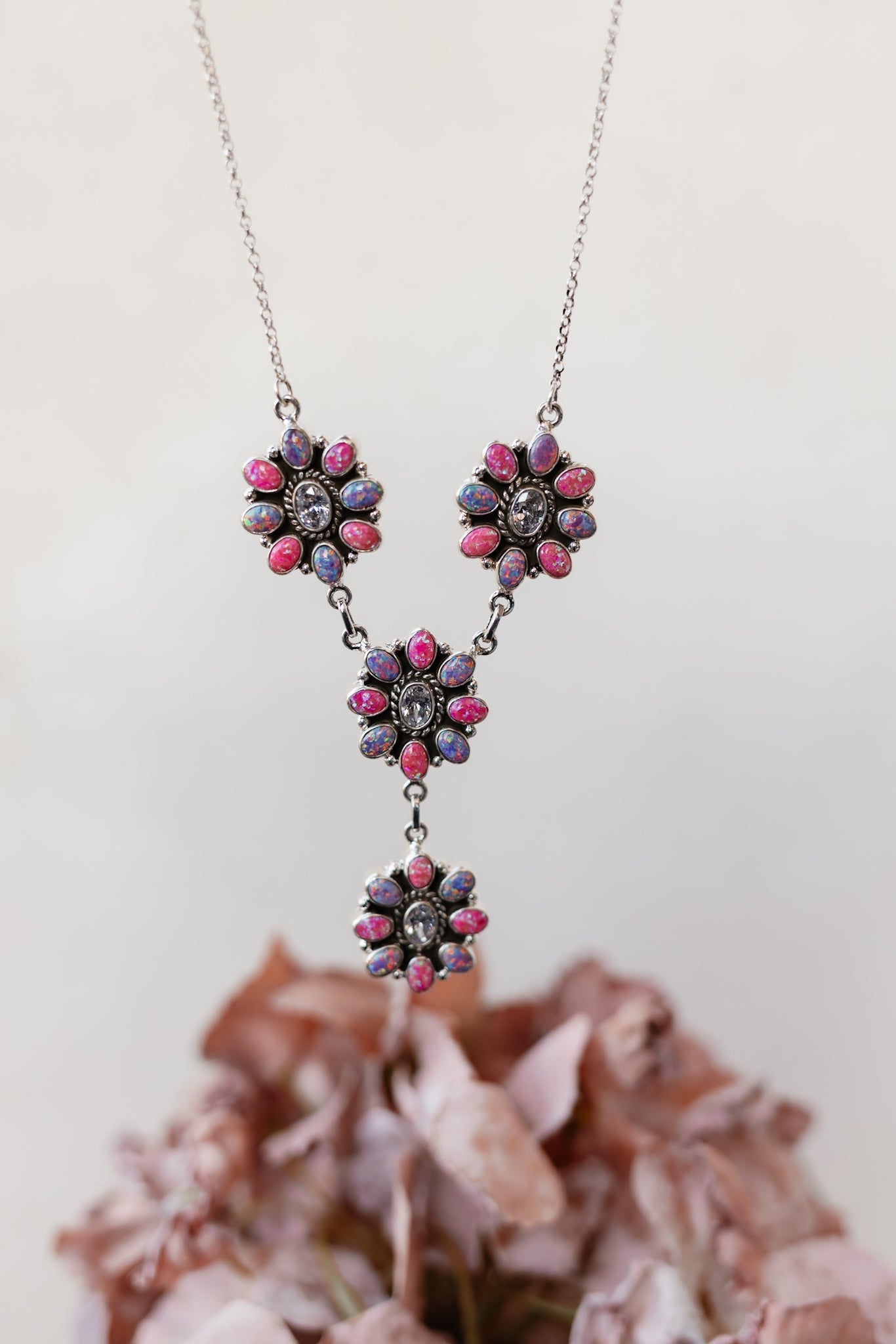 Lariat Blossom Stone Necklace-Lariat and Y Necklaces-Krush Kandy, Women's Online Fashion Boutique Located in Phoenix, Arizona (Scottsdale Area)