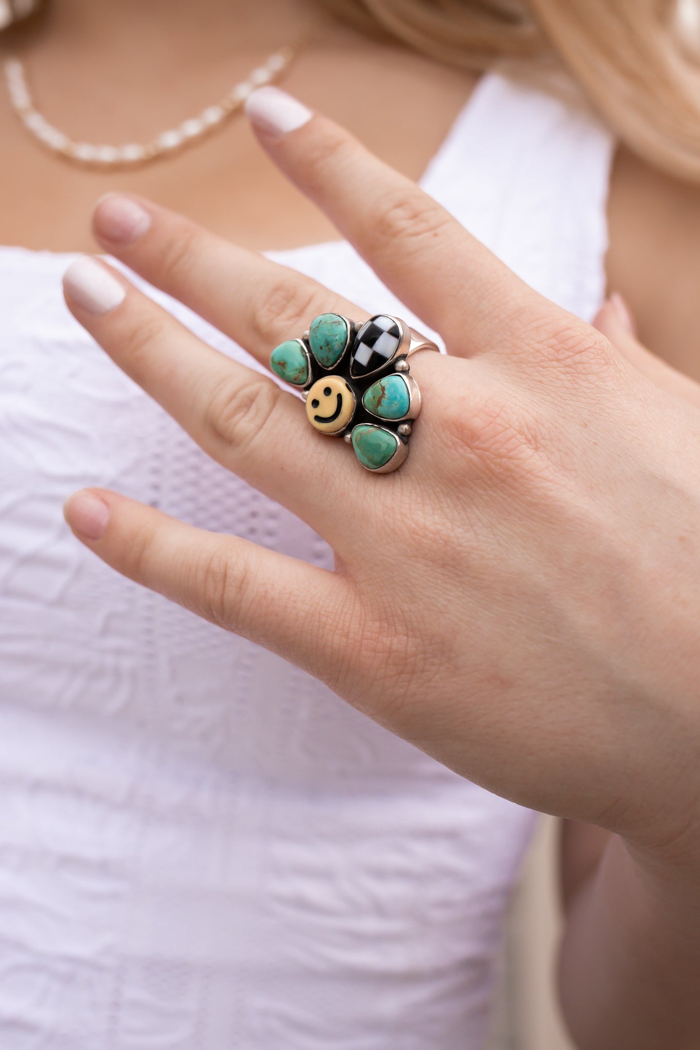 Happy Days Smiley Checkered Stone Rings-Cluster Rings-Krush Kandy, Women's Online Fashion Boutique Located in Phoenix, Arizona (Scottsdale Area)