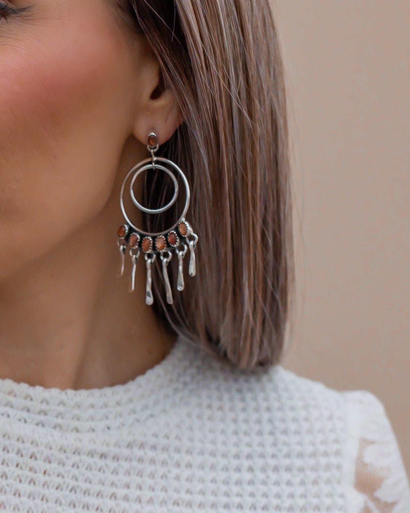 Sterling Silver Mixed Stone Fringe Earrings-Drop Earrings-Krush Kandy, Women's Online Fashion Boutique Located in Phoenix, Arizona (Scottsdale Area)