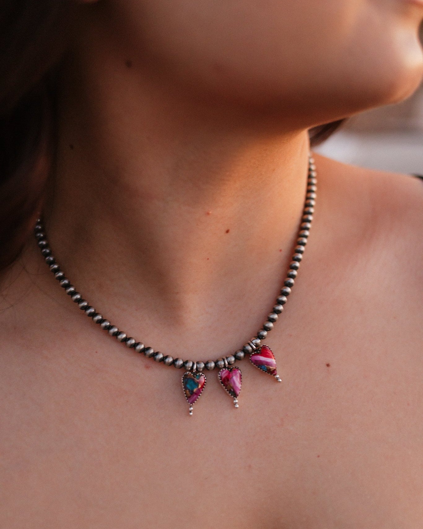 Heart Trio Desert Pearl Necklace-Necklaces-Krush Kandy, Women's Online Fashion Boutique Located in Phoenix, Arizona (Scottsdale Area)