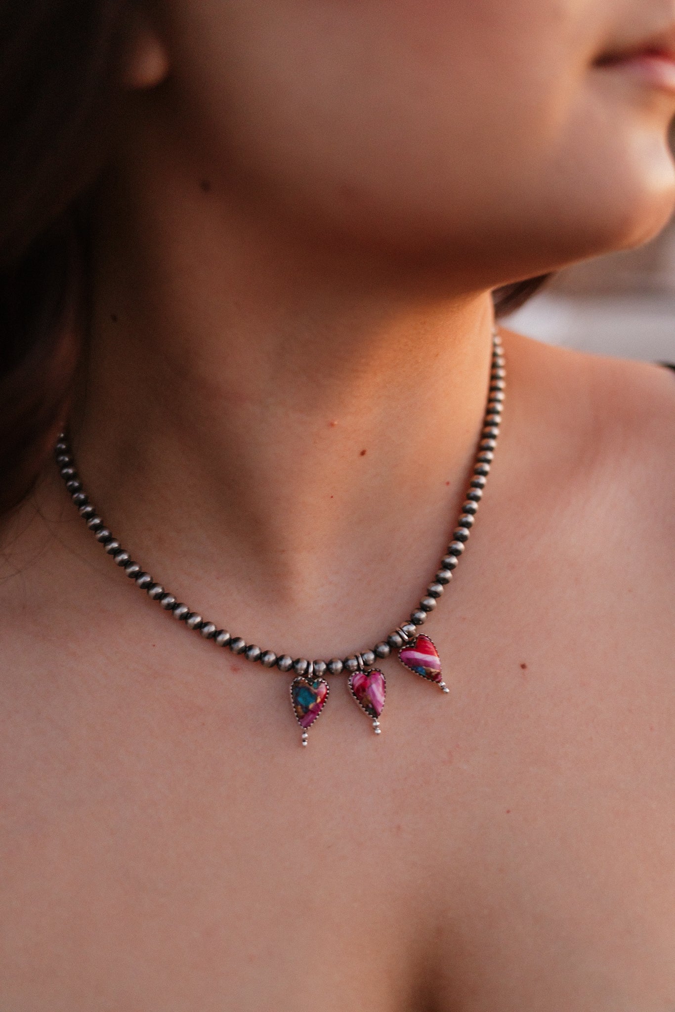 Heart Trio Desert Pearl Necklace-Necklaces-Krush Kandy, Women's Online Fashion Boutique Located in Phoenix, Arizona (Scottsdale Area)