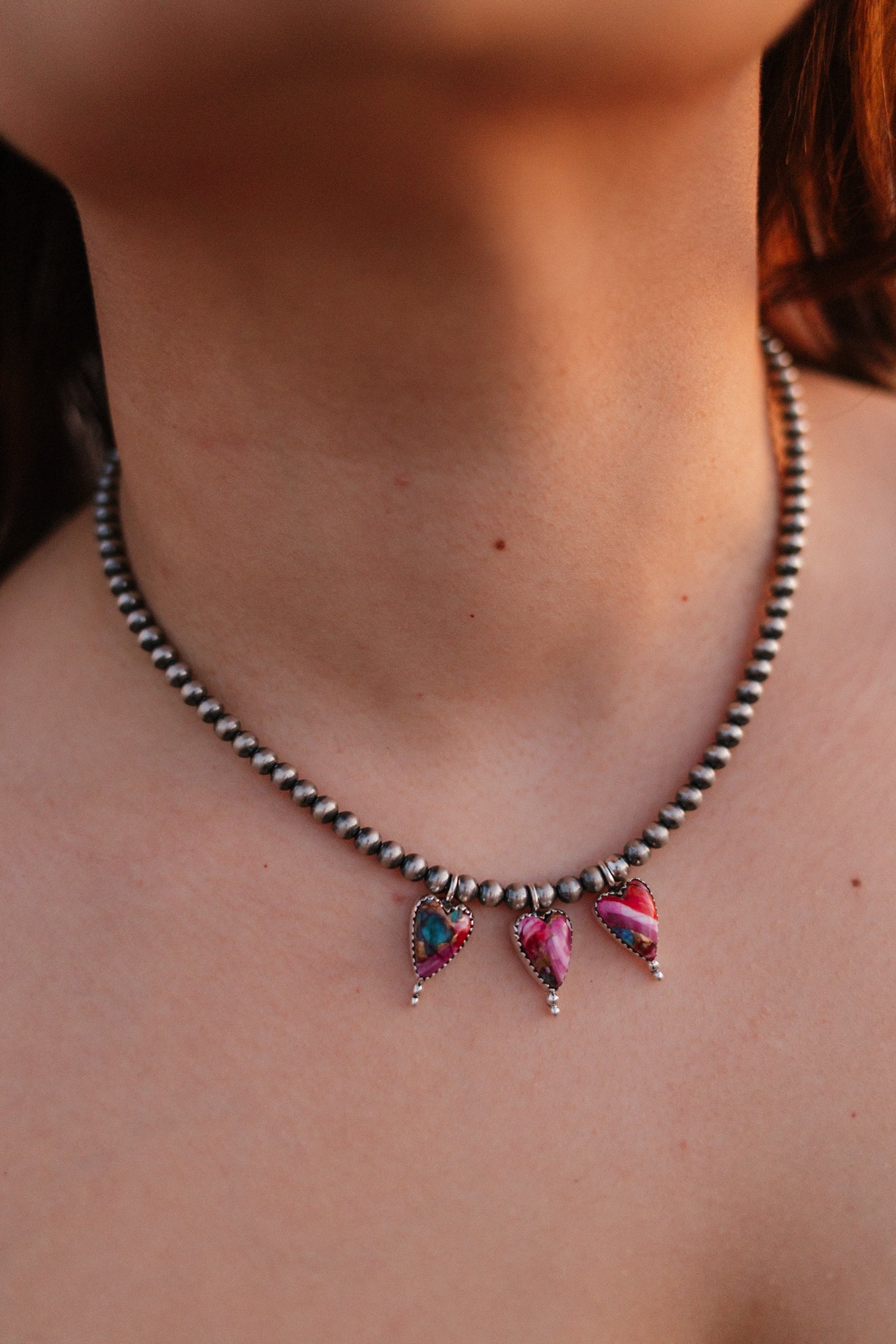 Heart Trio Desert Pearl Necklace-Necklaces-Krush Kandy, Women's Online Fashion Boutique Located in Phoenix, Arizona (Scottsdale Area)