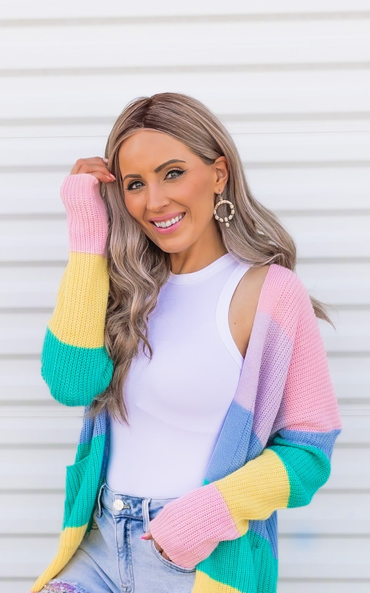 Hammered Hoop & Gemmed Loop Earring-Hoop Earrings-Krush Kandy, Women's Online Fashion Boutique Located in Phoenix, Arizona (Scottsdale Area)