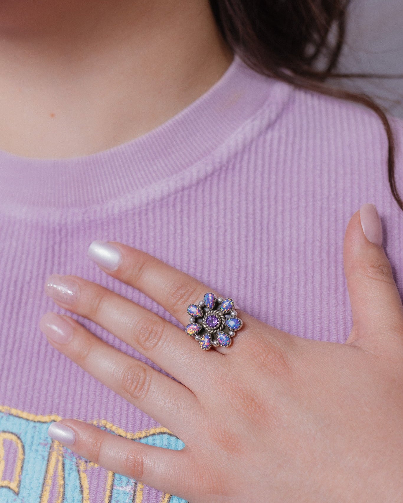 Kristyn's Purple Opal Flower Ring-Cluster Rings-Krush Kandy, Women's Online Fashion Boutique Located in Phoenix, Arizona (Scottsdale Area)