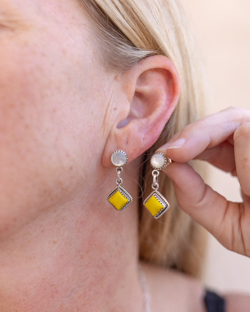 Yellow Rosarita & White Shell Earrings-Earrings-Krush Kandy, Women's Online Fashion Boutique Located in Phoenix, Arizona (Scottsdale Area)