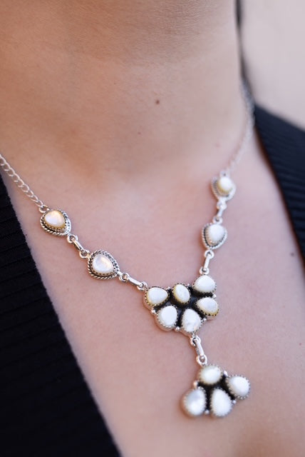 White Shell Cluster Stone Drop Necklace-Necklaces-Krush Kandy, Women's Online Fashion Boutique Located in Phoenix, Arizona (Scottsdale Area)