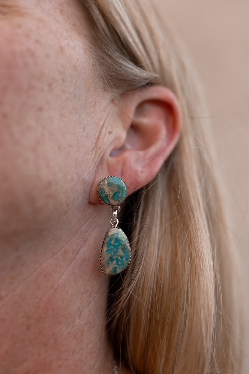 Desert Jasper Blue Slab Earrings-Earrings-Krush Kandy, Women's Online Fashion Boutique Located in Phoenix, Arizona (Scottsdale Area)