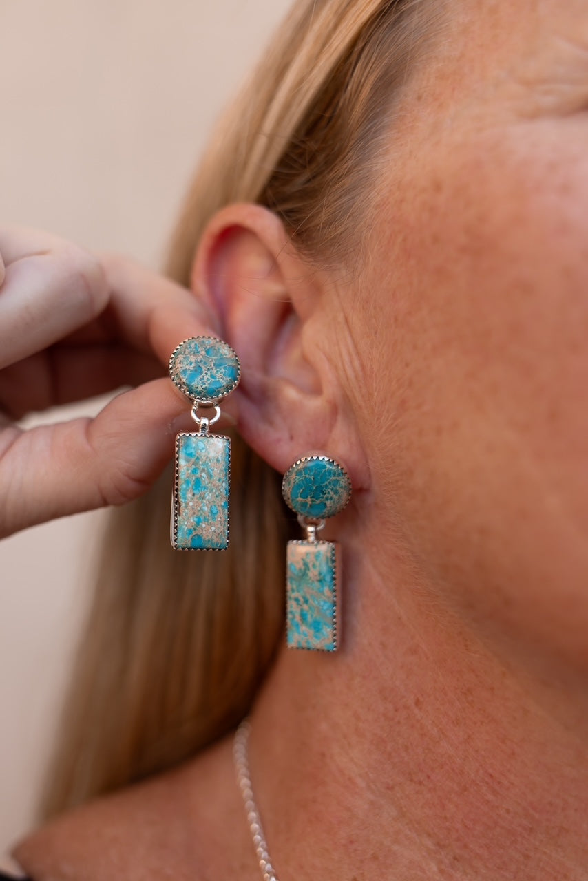 Desert Jasper Blue Slab Earrings-Earrings-Krush Kandy, Women's Online Fashion Boutique Located in Phoenix, Arizona (Scottsdale Area)