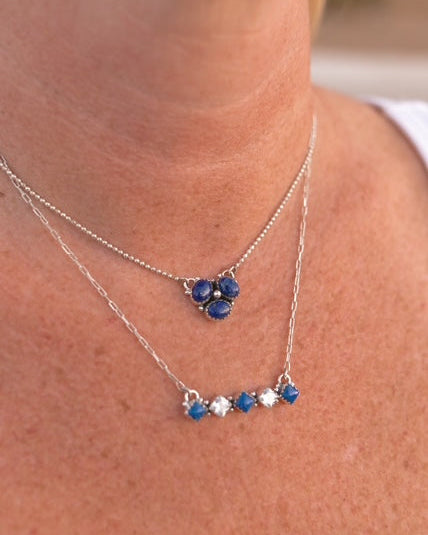 Lapis & White CZ Bar Drop Necklace-Necklaces-Krush Kandy, Women's Online Fashion Boutique Located in Phoenix, Arizona (Scottsdale Area)
