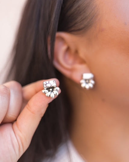 Boho Bar Studs with Delicate Half Daisy Accents-Earrings-Krush Kandy, Women's Online Fashion Boutique Located in Phoenix, Arizona (Scottsdale Area)