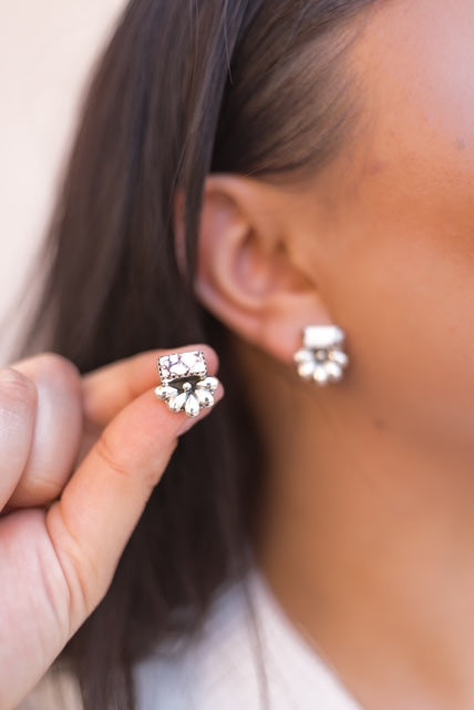 Boho Bar Studs with Delicate Half Daisy Accents-Earrings-Krush Kandy, Women's Online Fashion Boutique Located in Phoenix, Arizona (Scottsdale Area)