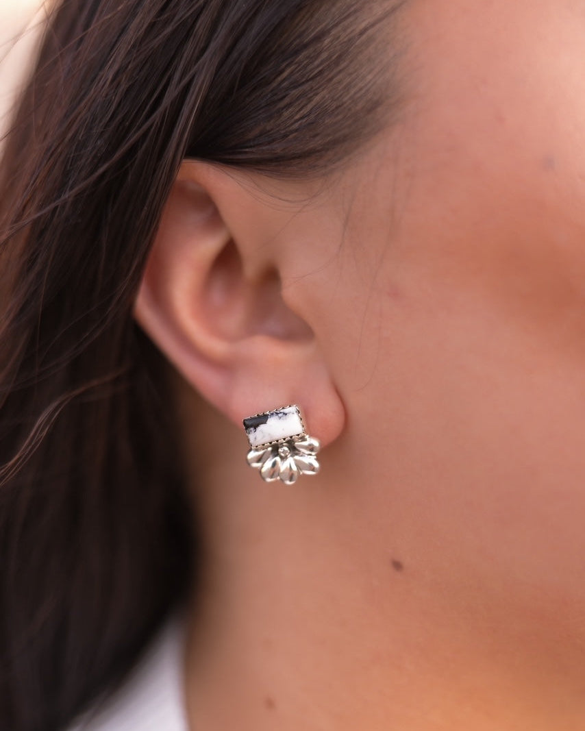 Boho Bar Studs with Delicate Half Daisy Accents-Earrings-Krush Kandy, Women's Online Fashion Boutique Located in Phoenix, Arizona (Scottsdale Area)