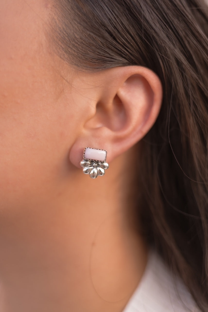 Boho Bar Studs with Delicate Half Daisy Accents-Earrings-Krush Kandy, Women's Online Fashion Boutique Located in Phoenix, Arizona (Scottsdale Area)