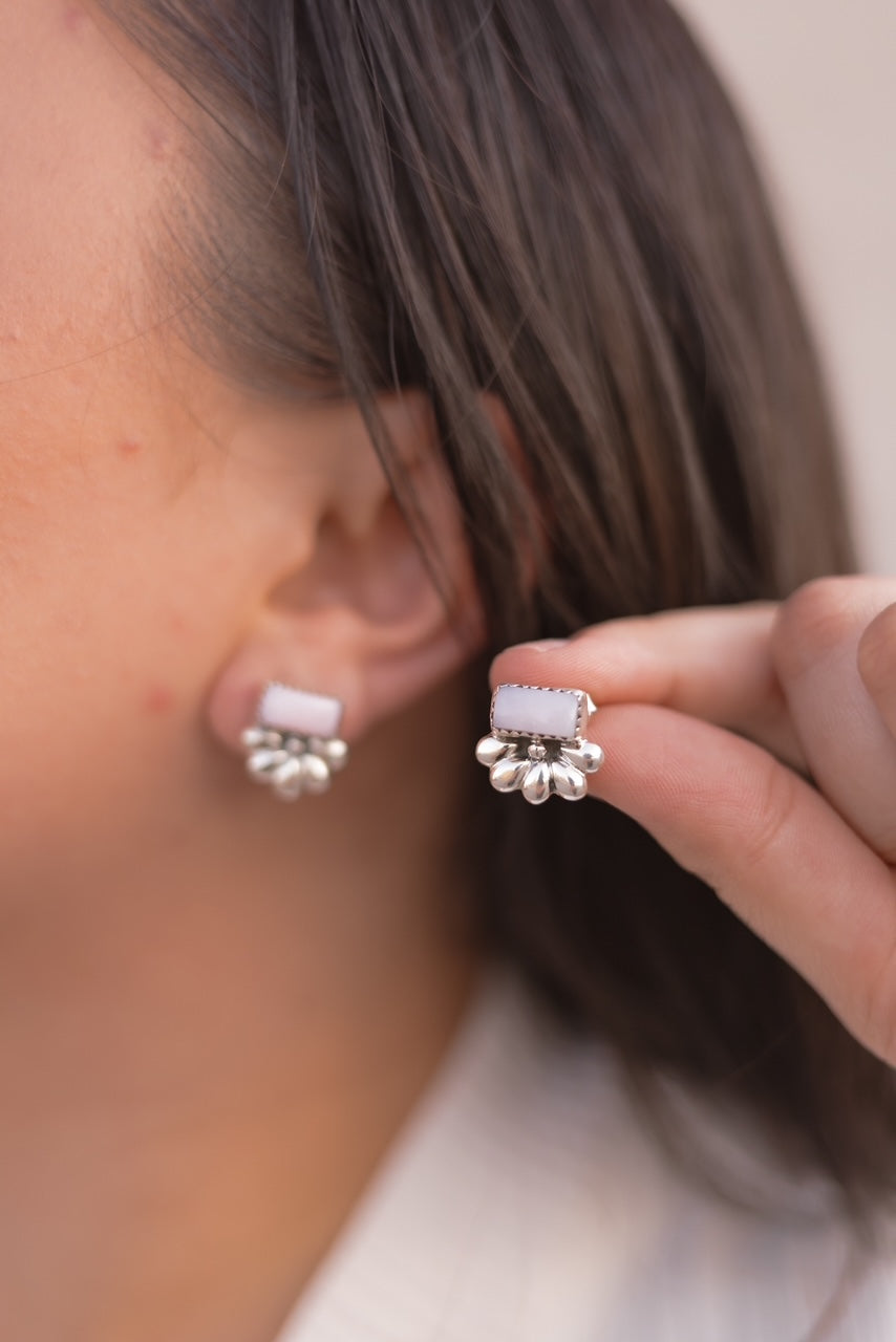 Boho Bar Studs with Delicate Half Daisy Accents-Earrings-Krush Kandy, Women's Online Fashion Boutique Located in Phoenix, Arizona (Scottsdale Area)