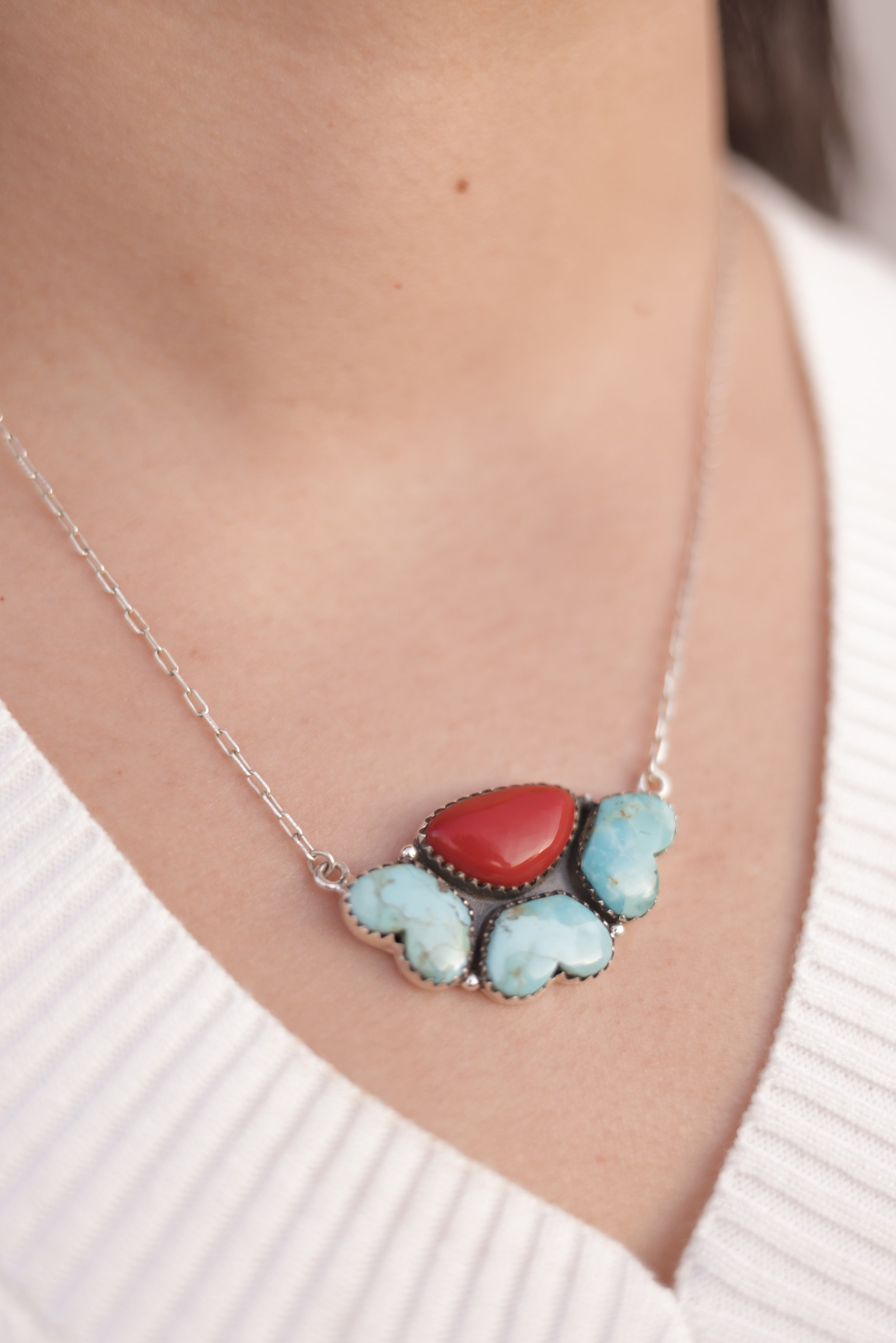 Half Red Rosarita Daisy Chain Pendants-Necklaces-Krush Kandy, Women's Online Fashion Boutique Located in Phoenix, Arizona (Scottsdale Area)